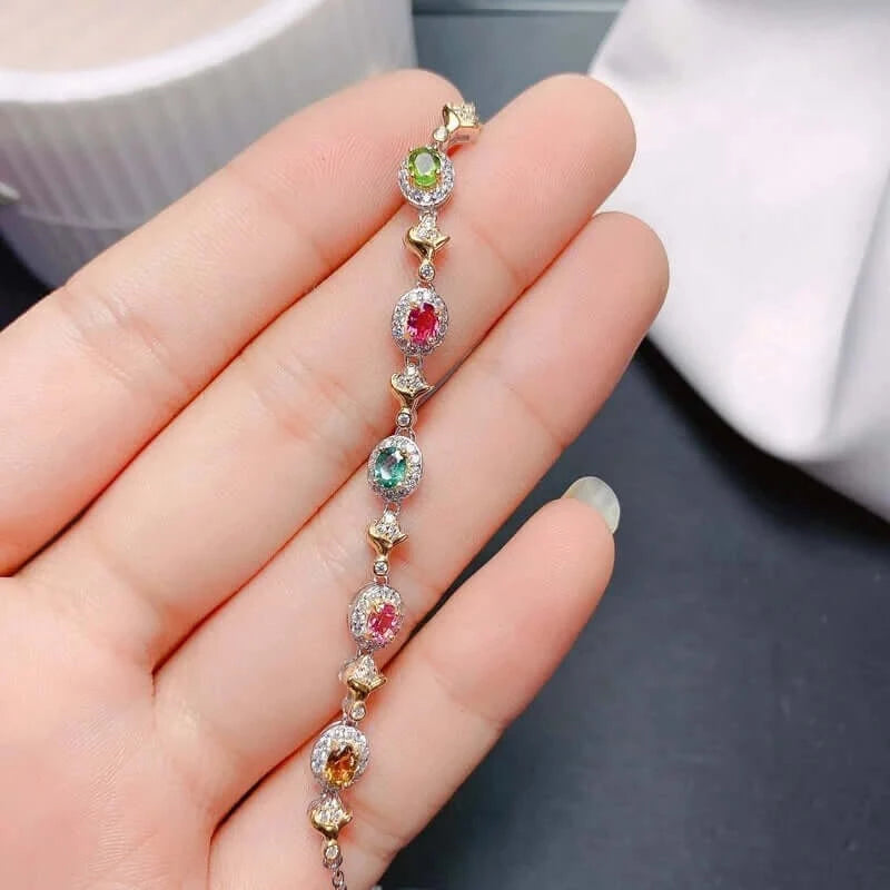 Gold Colorful Tourmaline Crystal Bracelet