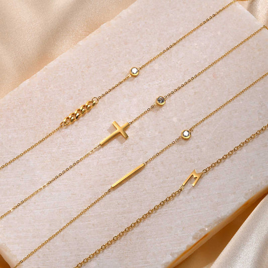 Gold Cross Bar Pendant Necklace