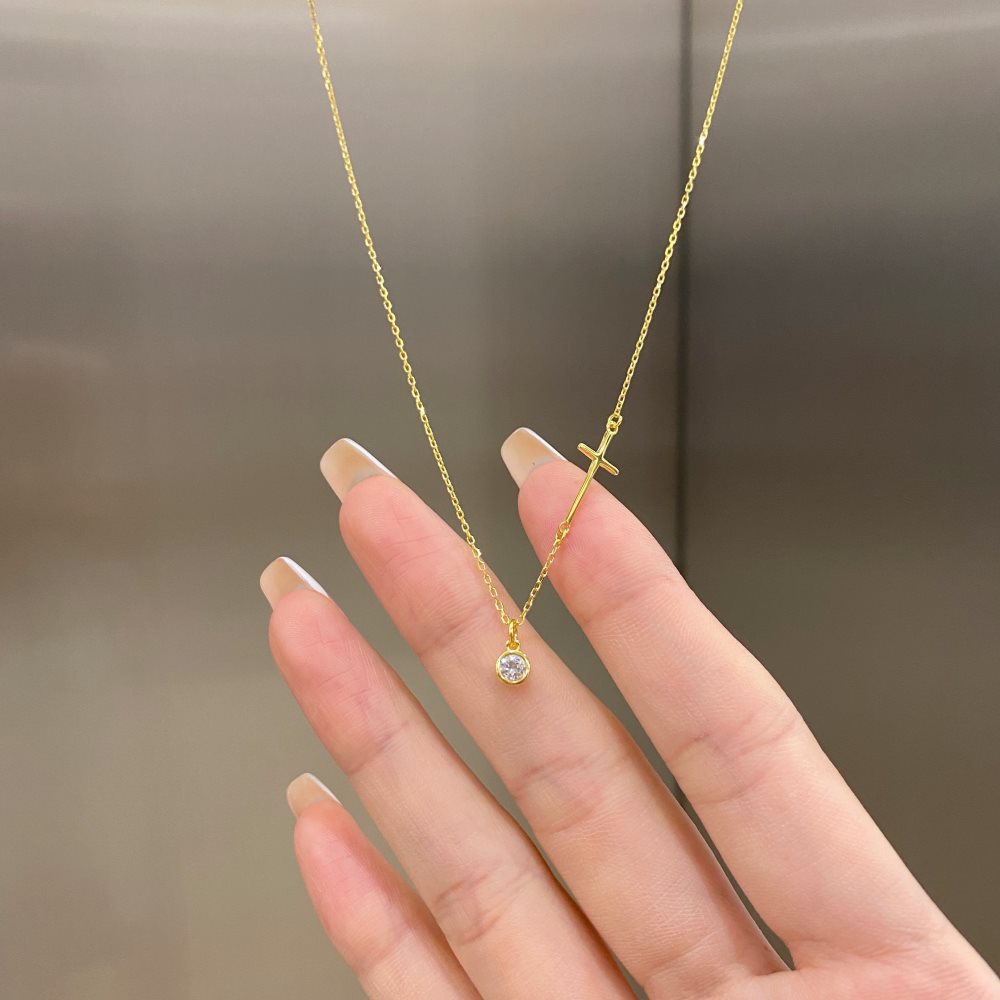 Gold Cross CZ Necklace