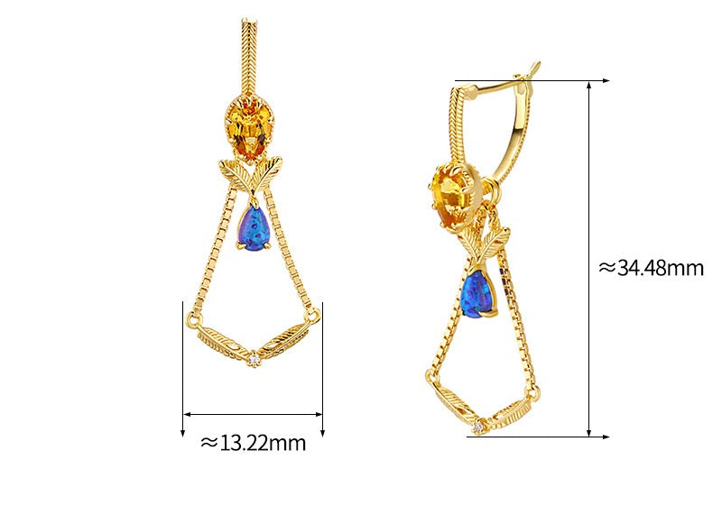 Gold Crystal Blue Opal Earrings