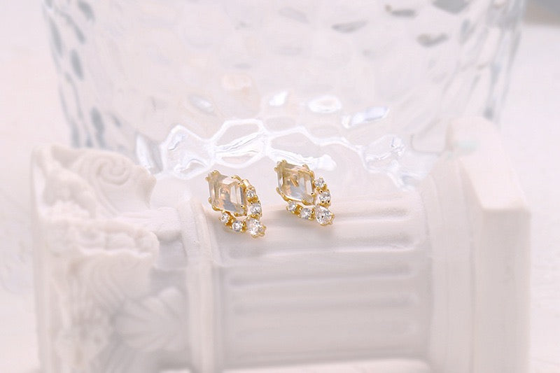 Gold Crystal Clear Quartz Earrings