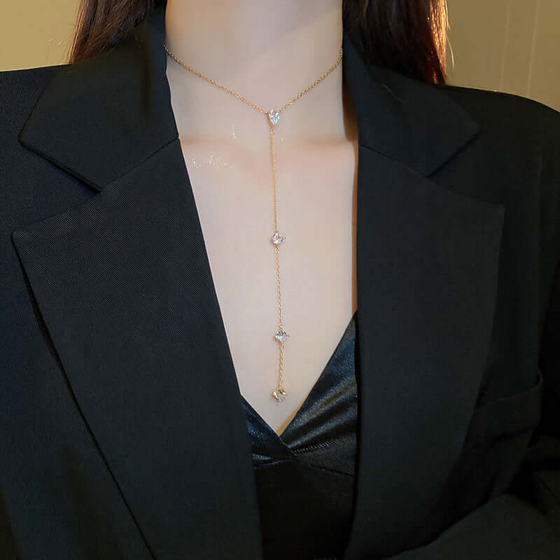Gold Crystal Lariat Necklace