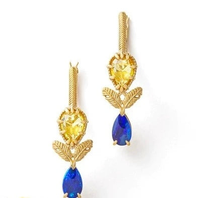 Gold Crystal Opal Drop Earrings