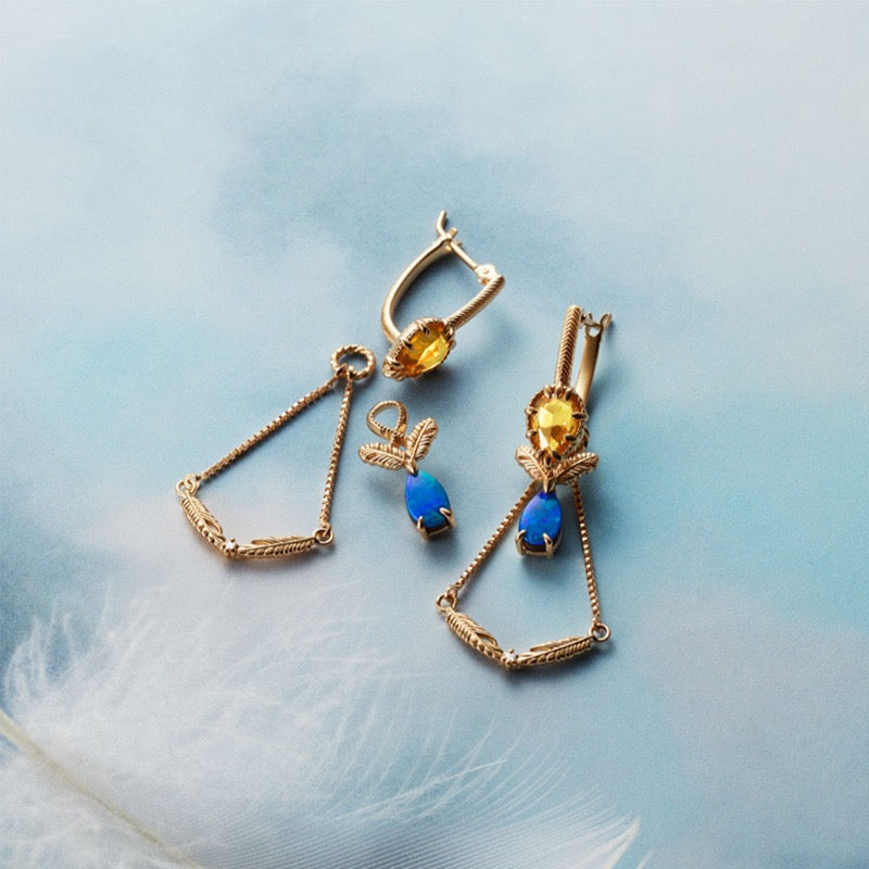 Gold Crystal Opal Vintage Earrings