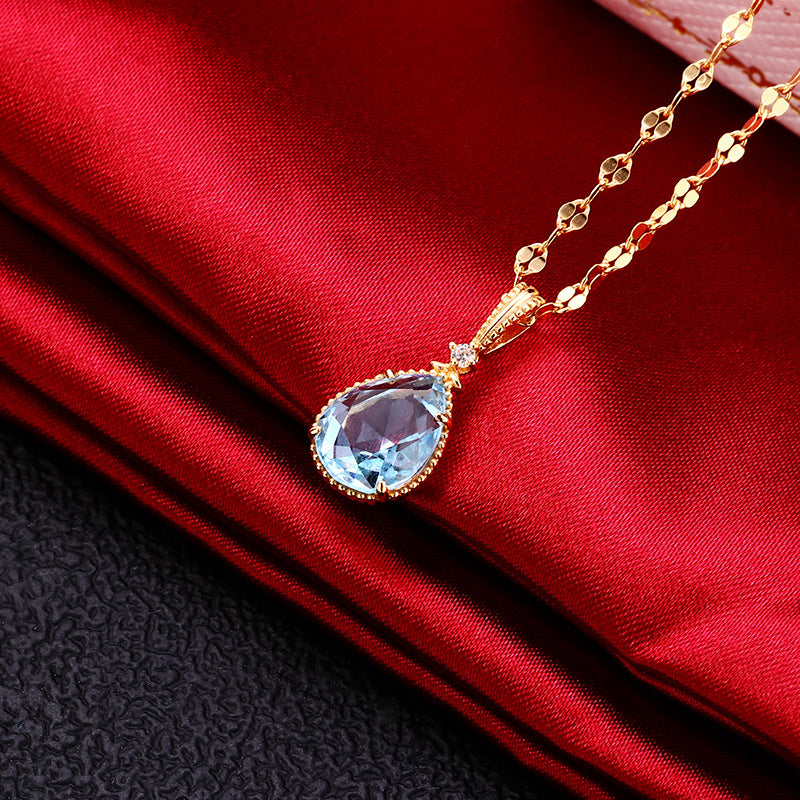 Topaz Pendant Necklace, Citrine Gold Crystal Teardrop Necklace