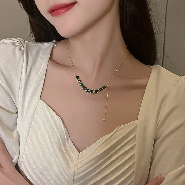  Gold Dazzling Green CZ Necklace