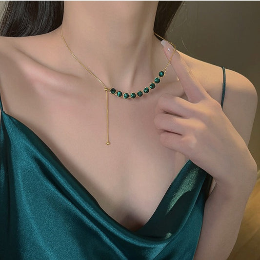 Gold Elegant Green CZ Necklace