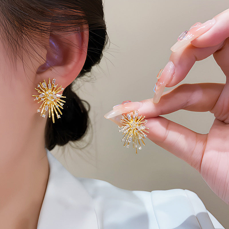 Gold Fireworks Diamond Stud Earrings