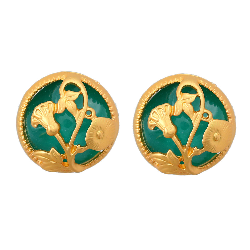 Gold Flower Circle Rococo Earrings