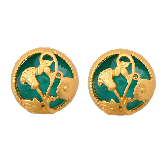 Gold Flower Circle Rococo Earrings