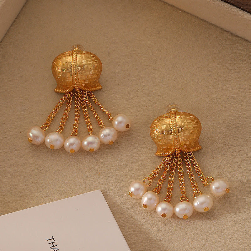 Gold Flower Pearl Earrings