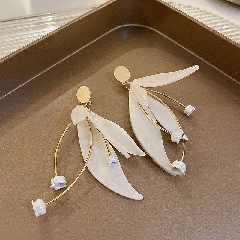 Gold Flower Petal Drop Earrings 