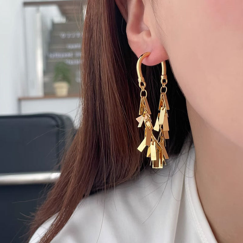 Gold Geometric Tassel Earrings