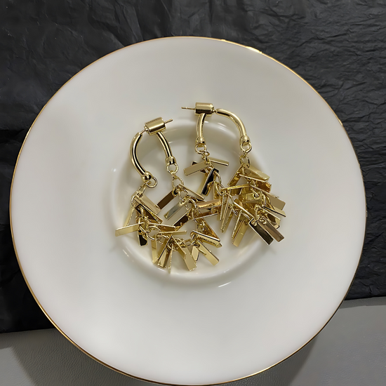 Gold Geometric Tassel Hoop Earrings