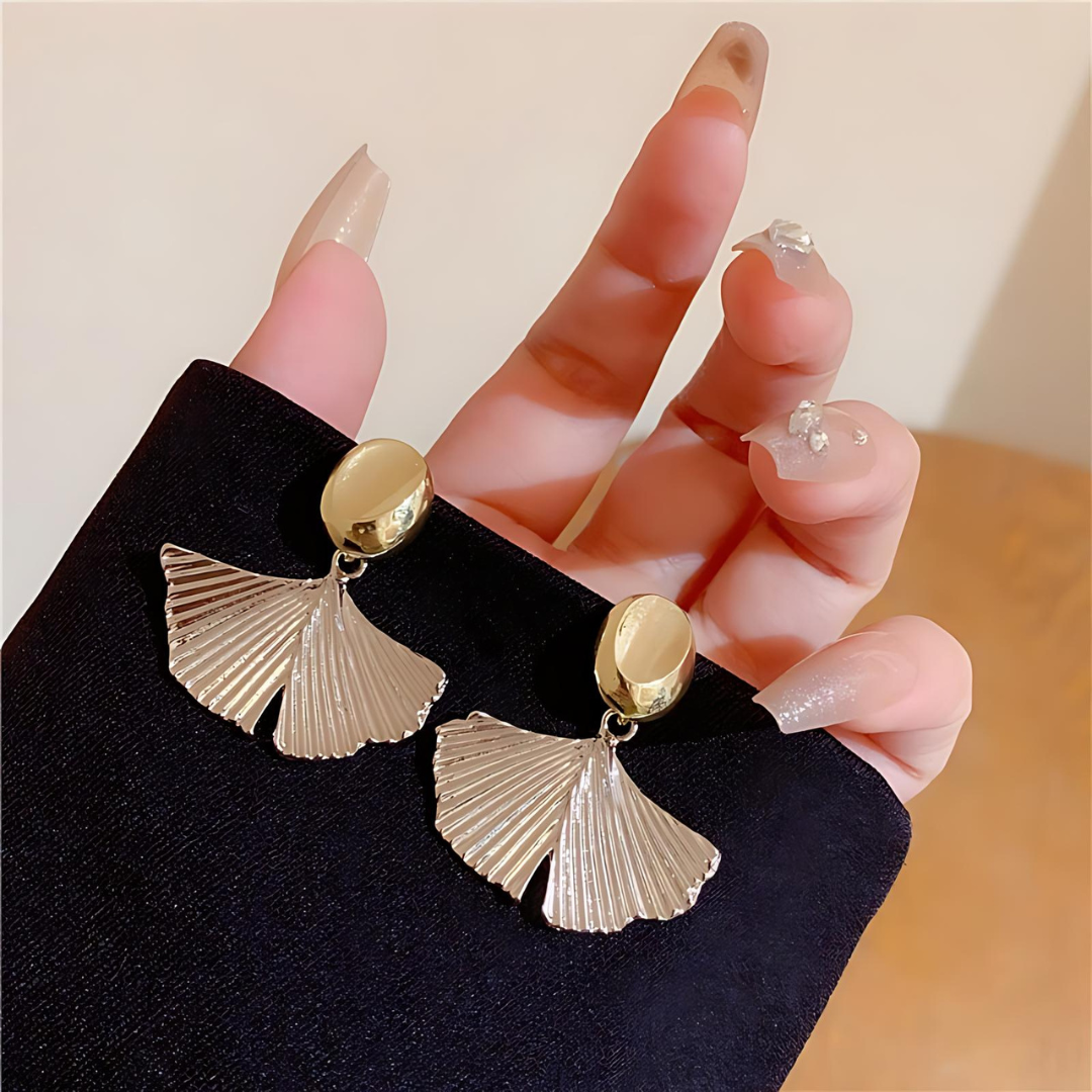 Gold Ginkgo Leaf Drop Earrings