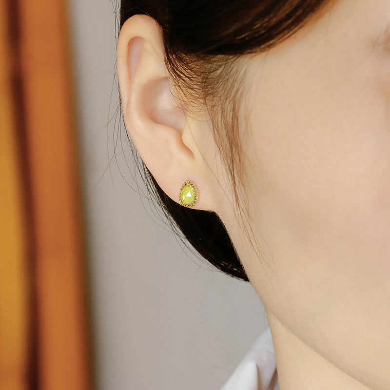 Gold Green Crystal Earrings