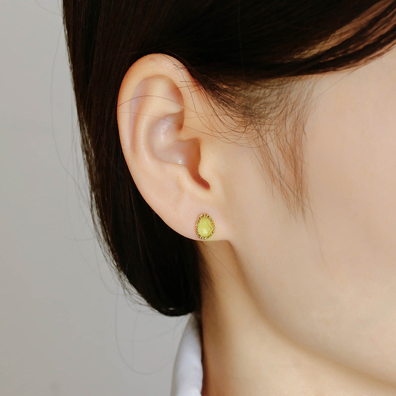 Gold Green Peridot Stud Earrings