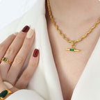 Gold Green Stone Pendant Necklace