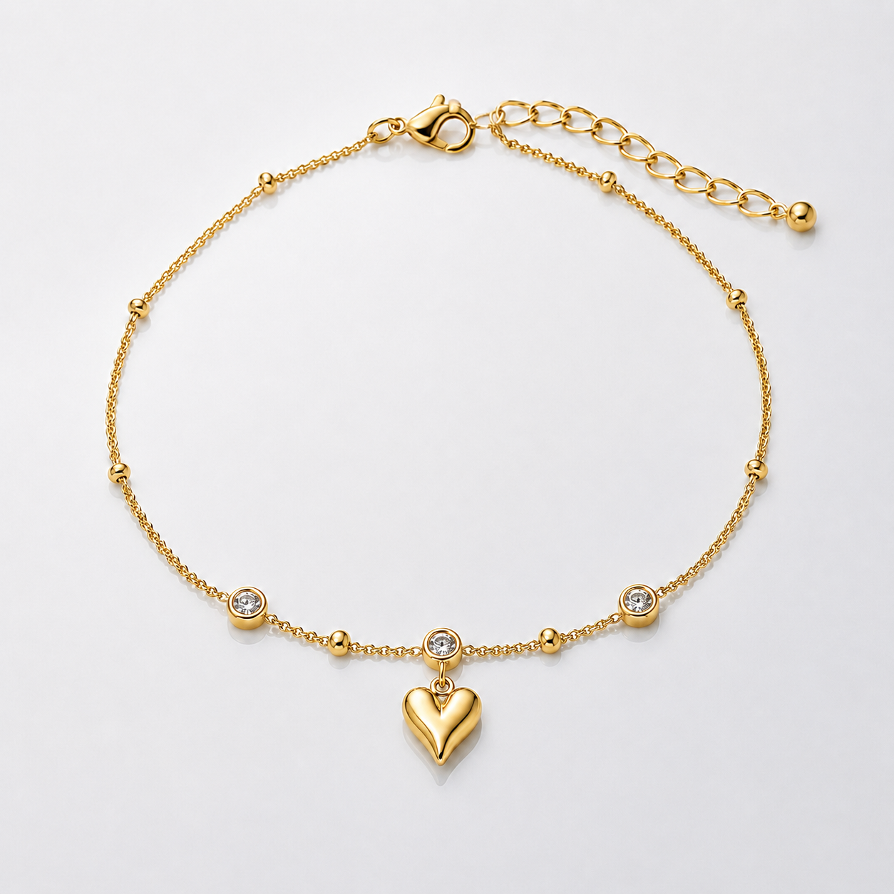 Dainty Gold Heart Anklet Chain Beaded Anklet
