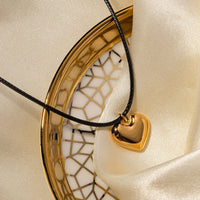 Gold Heart Simple Black Necklace