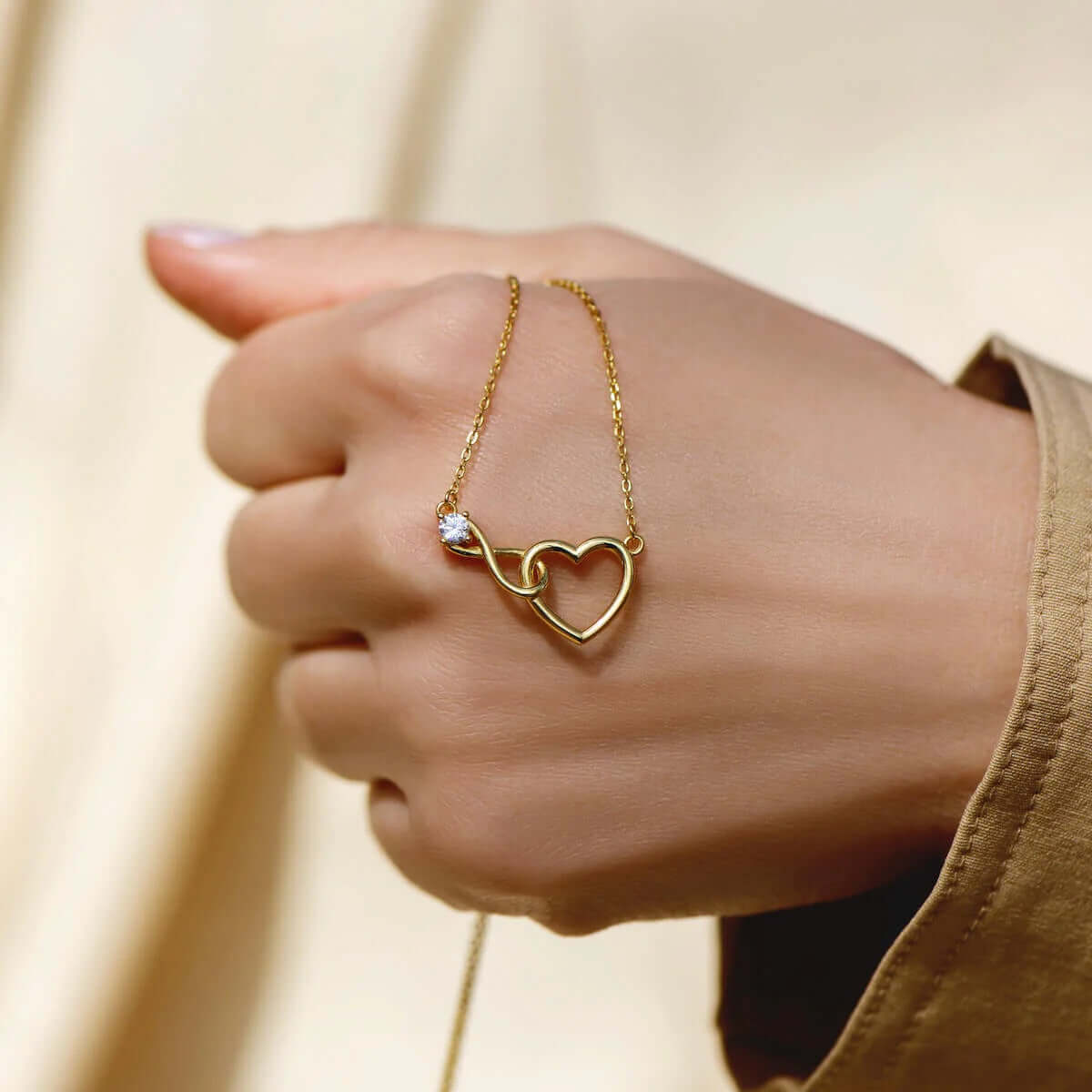 Gold Infinity Heart Pendant CZ Necklace