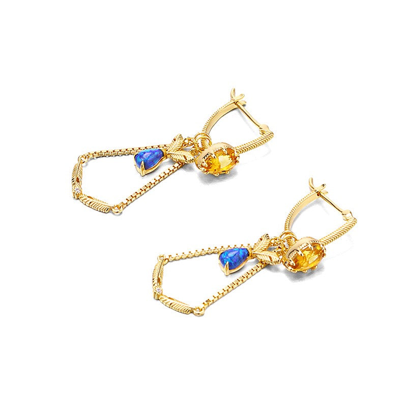 Gold Jewelry Blue Opal Earrings