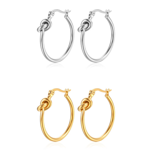 Gold Knot Dainty Hoops Earrings