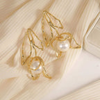Gold Large Flower White Pearl Earrings