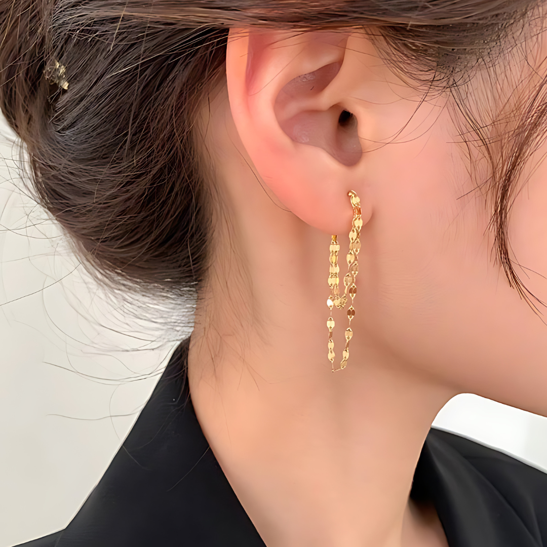 Gold Lip Chain Layered Earrings