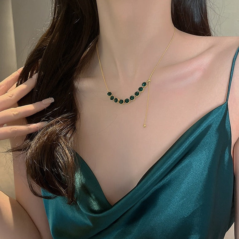  Gold Luxurious Green CZ Necklace