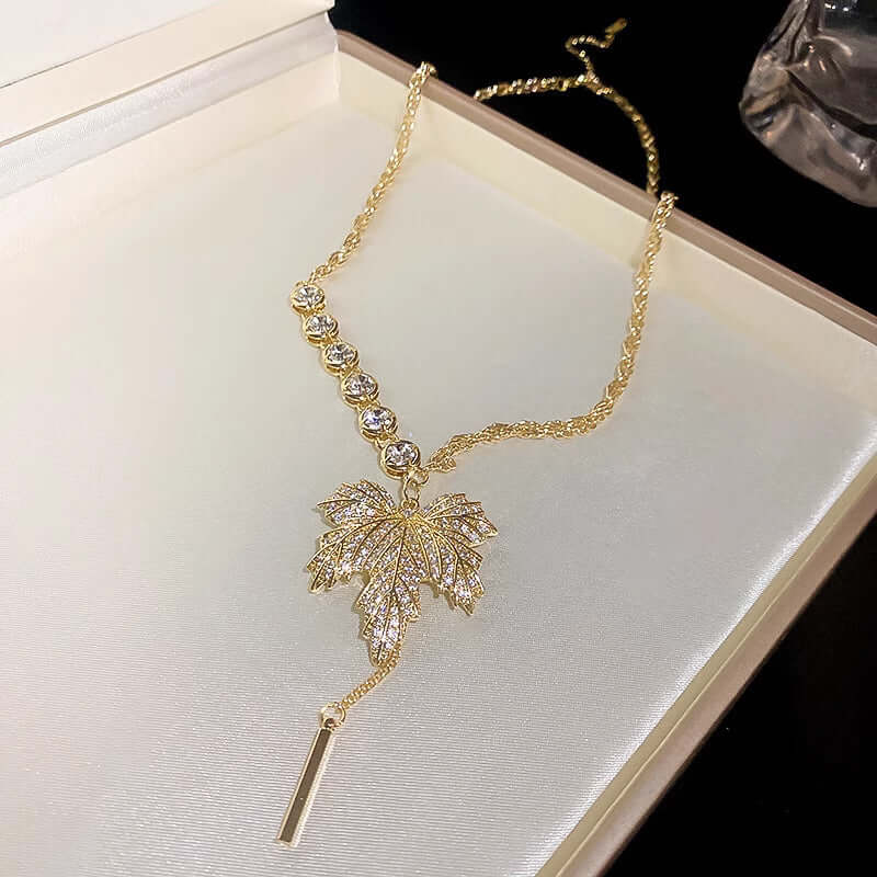 Gold Maple Leaf CZ Necklace