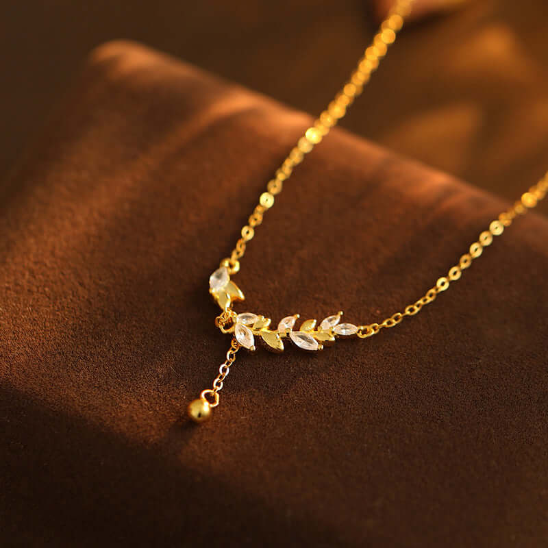 Gold Marquise Olive Branch Y Necklace