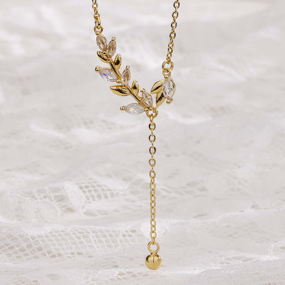 Gold Marquise Olive Leaf Y Necklace