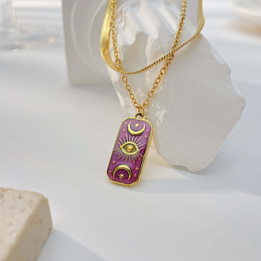 Gold Moon Star Pendant Layering Necklace