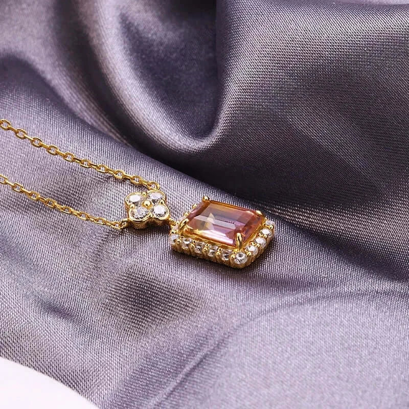 Gold Natural Ametrine CZ Pendant Necklace