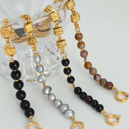 Gold Natural Black Agate Bracelet