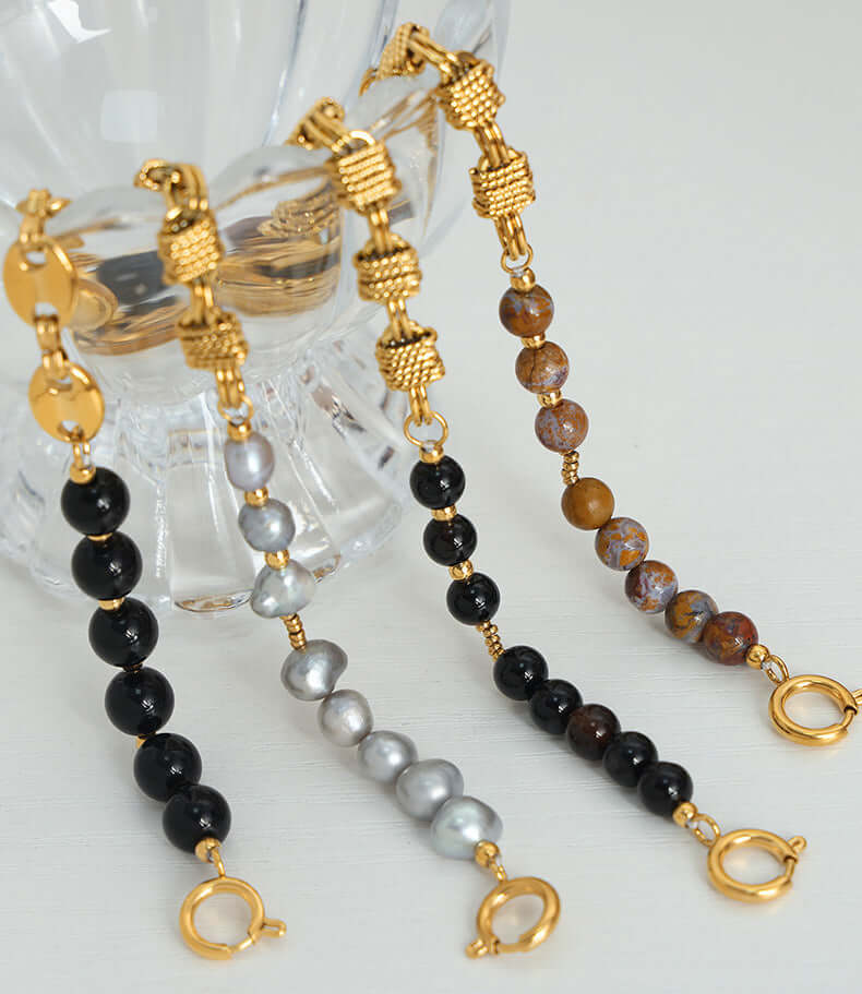 Gold Natural Black Agate Bracelet