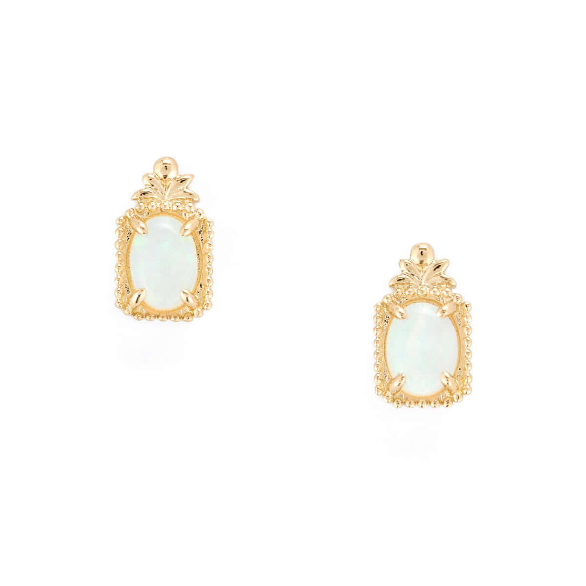 Gold Natural Opal Stud Earrings