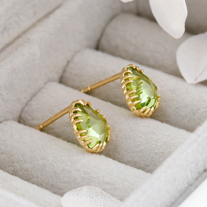 Gold Natural Peridot Stud Earrings