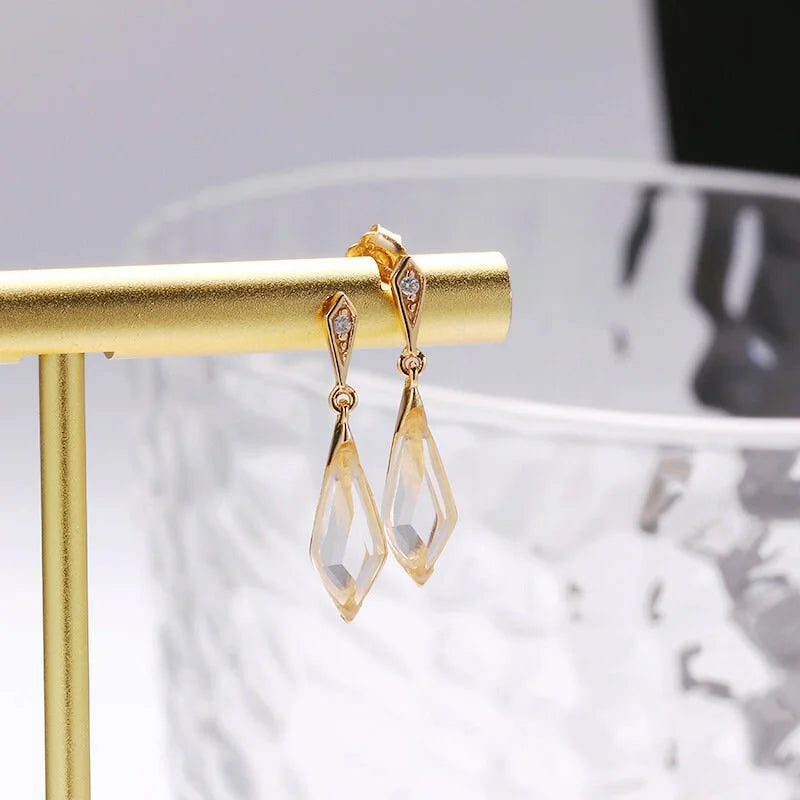 Gold Natural Quartz Dangle Earrings