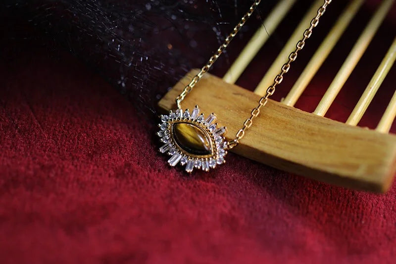 Gold Natural Tiger Eye Crystal Necklace