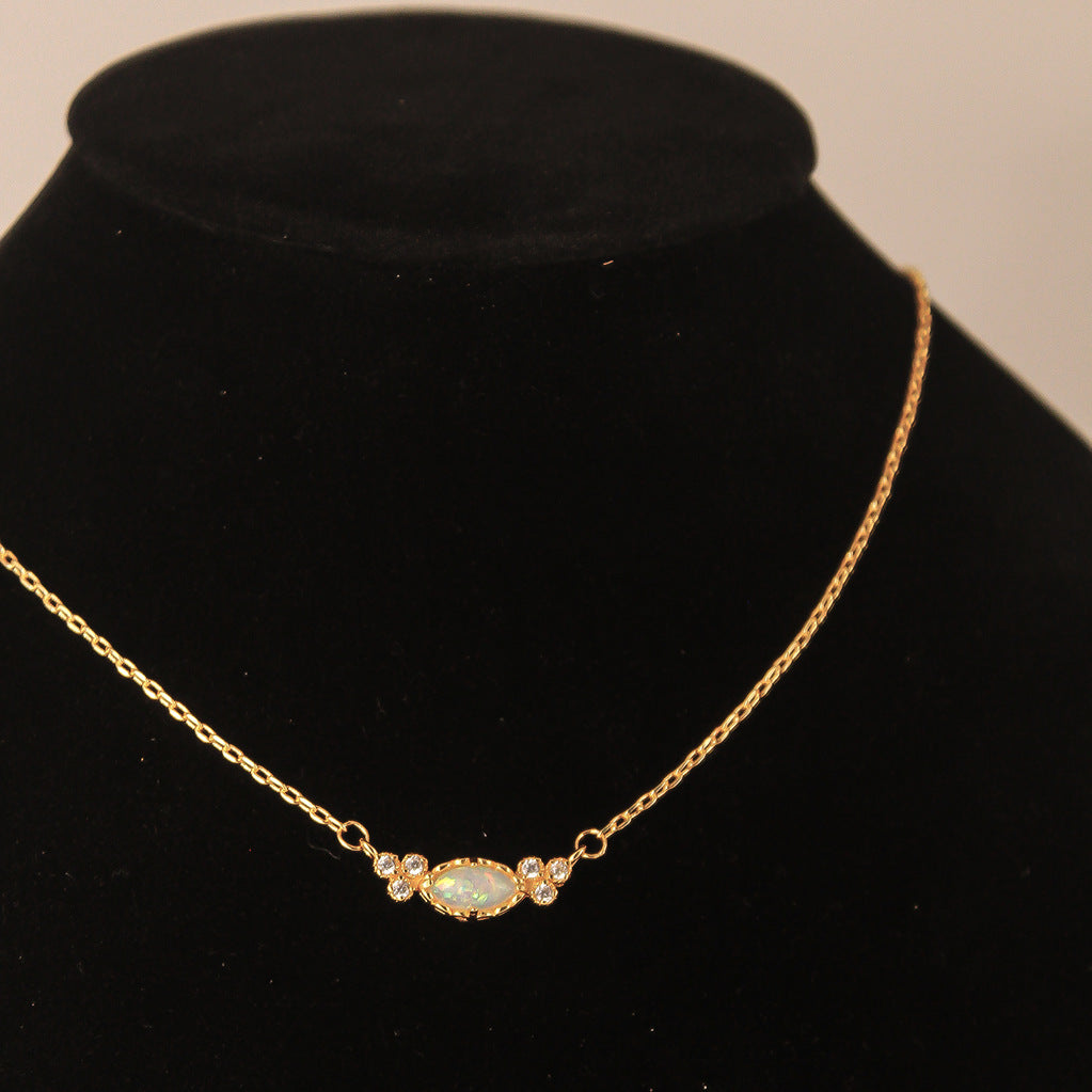 Gold Opal Diamond Necklace