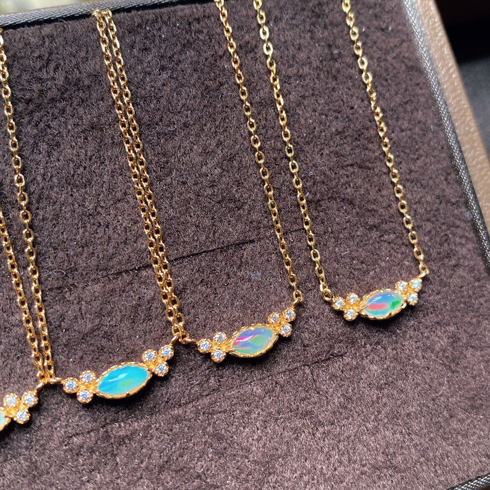 Gold Opal Marquise Necklace