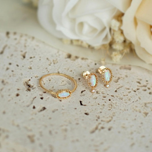 Gold Opal Stud Earrings Ring