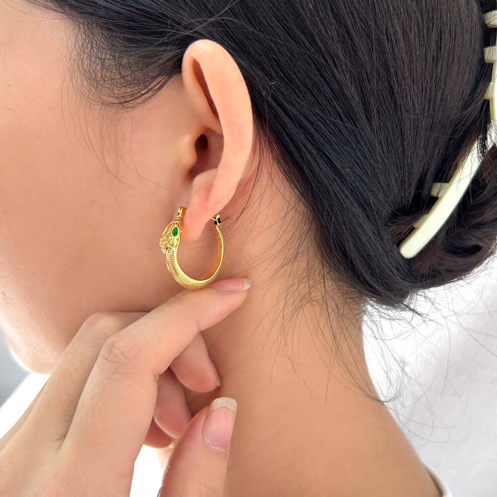 Gold Snake Hoop Earrings
