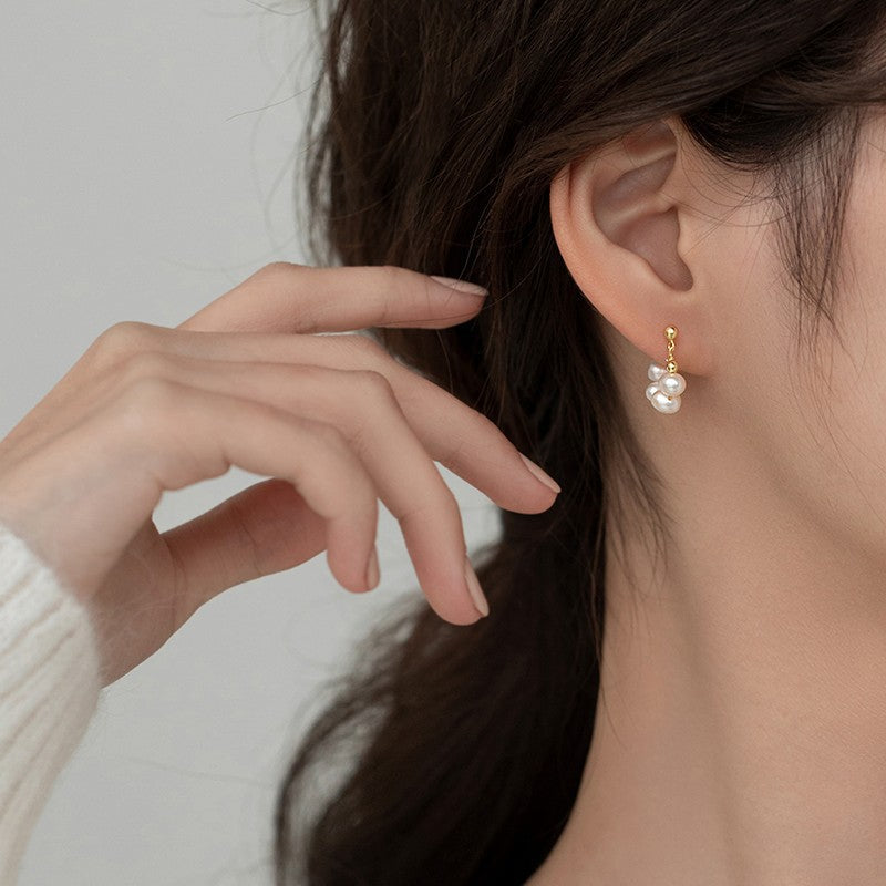 Gold Pearl Bead Hoop Earrings