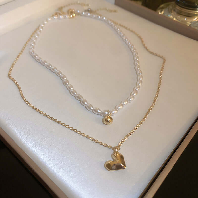 Gold Pearl Bead Layering Necklace 