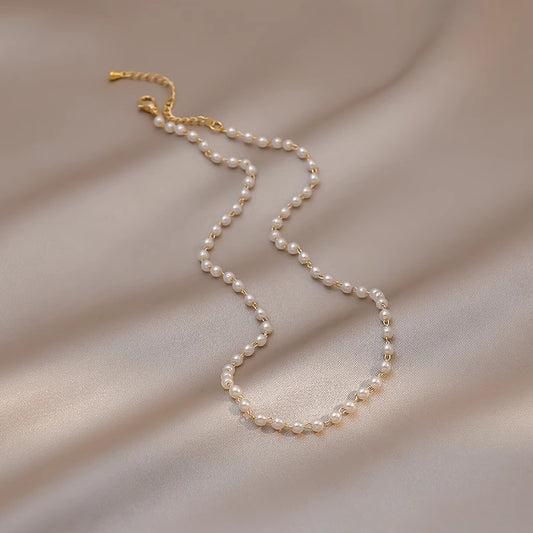 Gold Pearl Beads Necklace