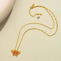Gold Pearl Butterfly Pendant Necklace