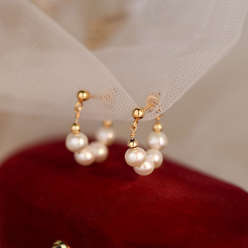 Gold Pearl Hoop Earrings